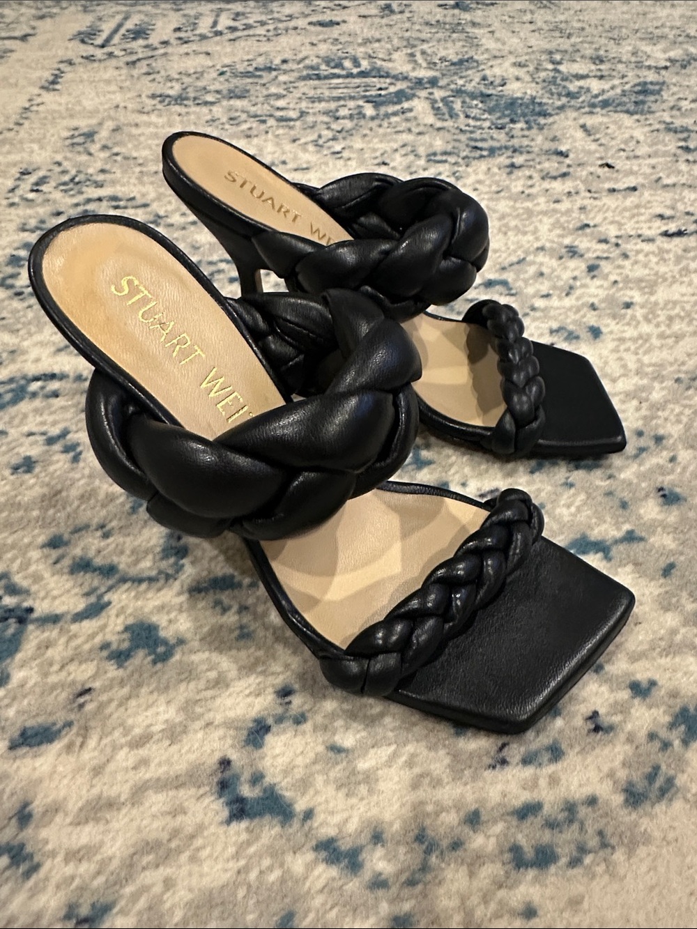 Stuart Weitzman Playa 100 Black Braided Heels